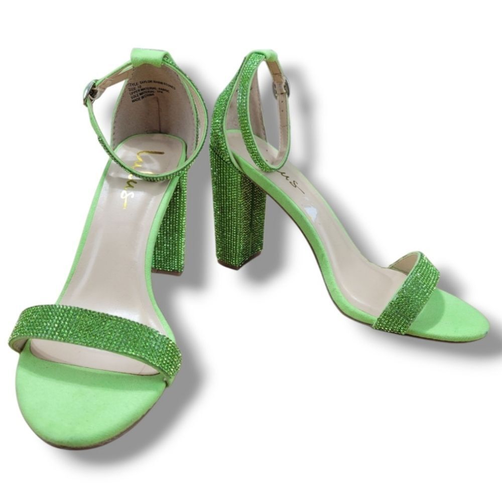 Lulus Shoes Size 10 Lulus Taylor Rhinestones Ankle Strap Heels Green With Flaws
